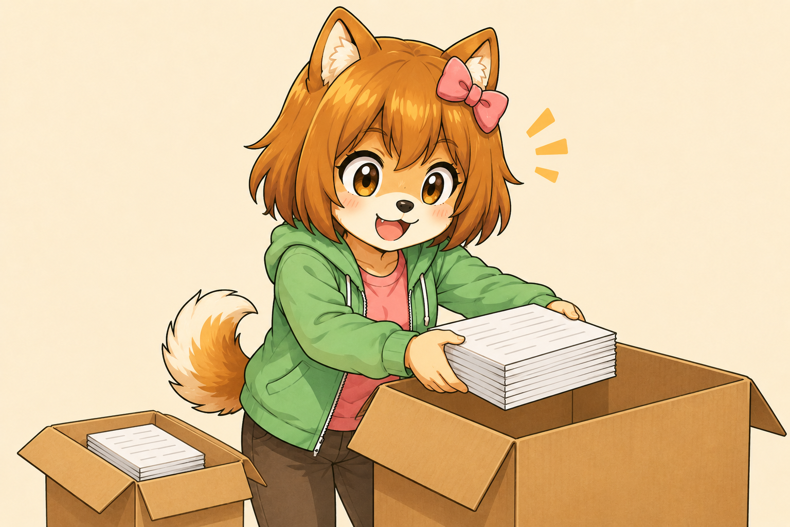 小さな箱から大きな箱へ書類を移すしばみ（個人事業から法人への移行のイメージイラスト）