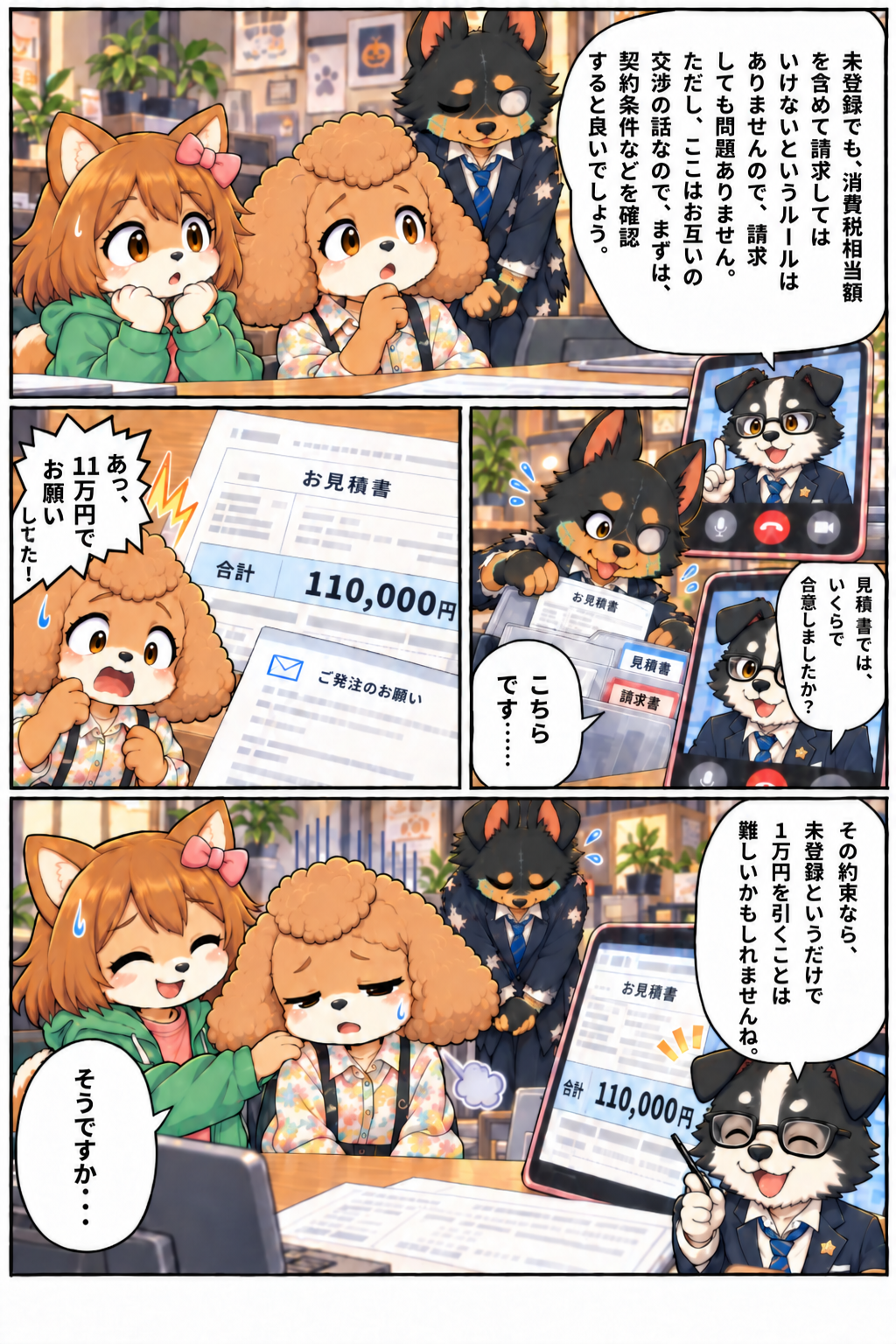 しばみの奮闘記その⑥・4ページ目:未登録でも消費税相当額の請求は可能。見積書の合意額を確認