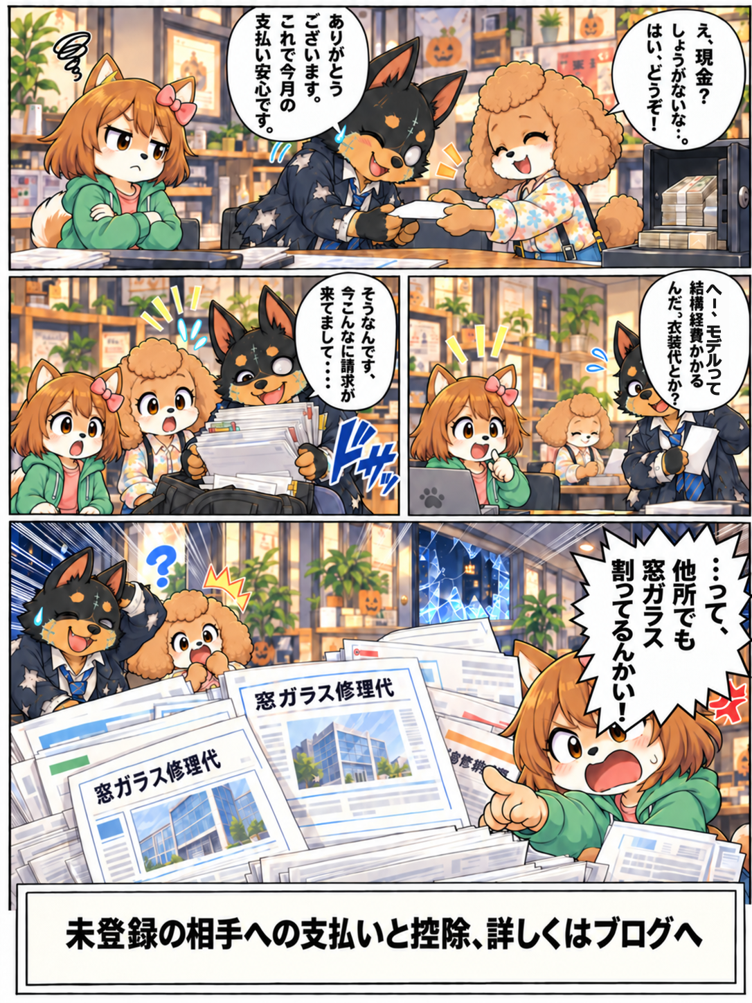 しばみの奮闘記その⑥・6ページ目:現金で支払うと、クリスさんの鞄から窓ガラス修理代の請求書の山が